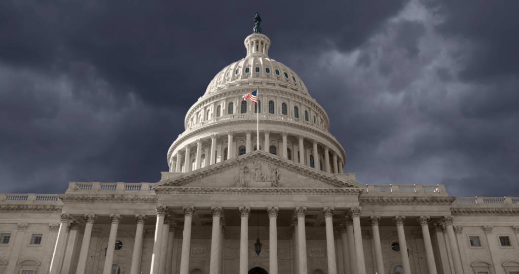 Image of the US Capitol building with stormy skies