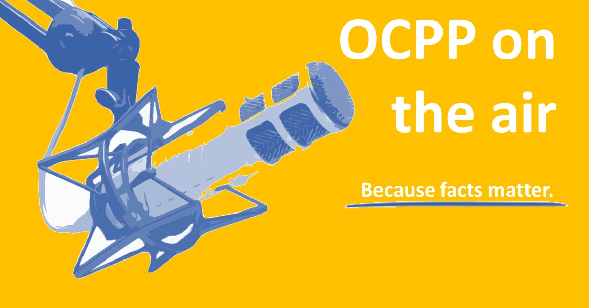 Image of a podcast mic with the words "OCPP on the Air"