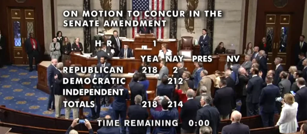 Image of floor in Congress showing final vote on reconciliation bill