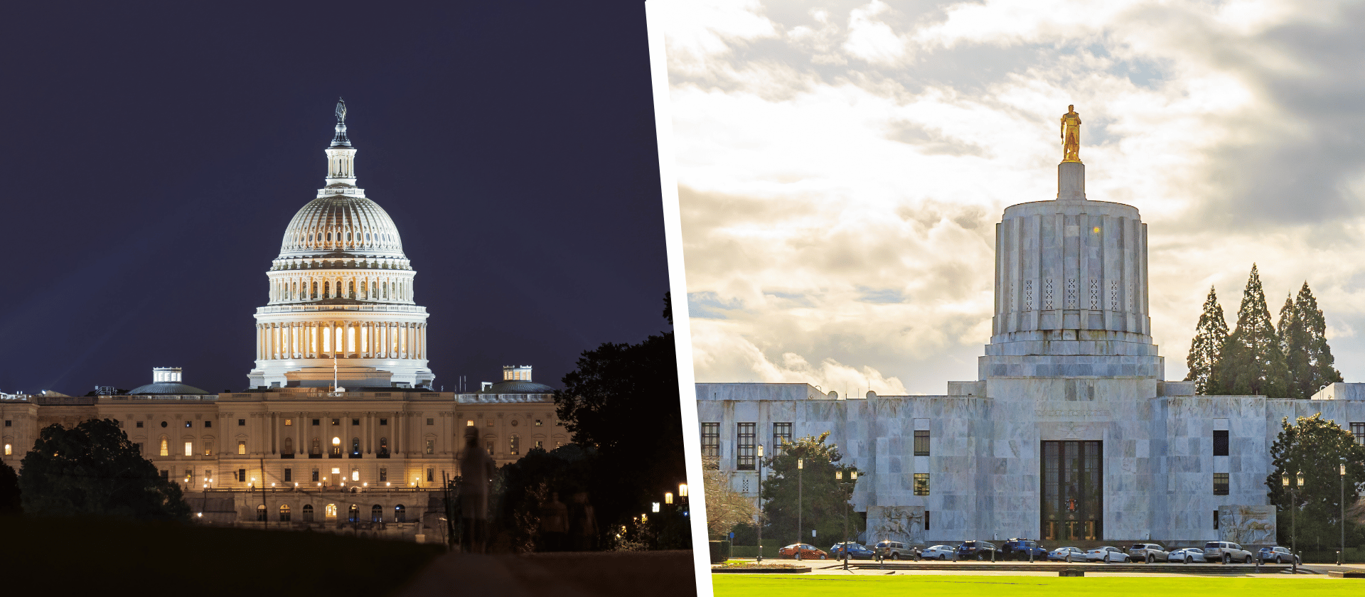 U.S. Capitol and Oregon State Capitol side by side