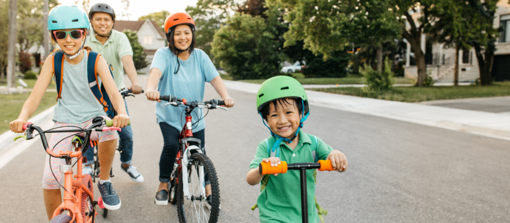 happy family biking